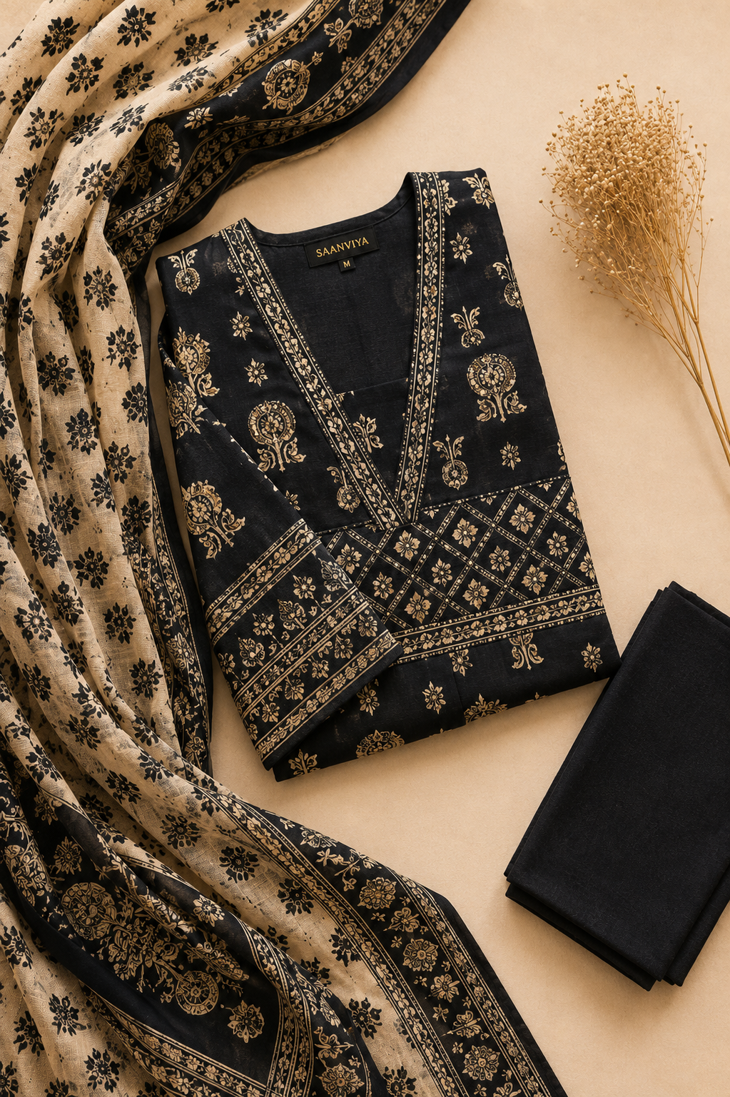 Black & Beige Kurta Set