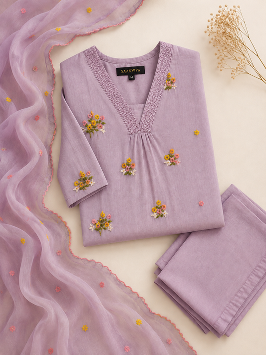 Lavendar Mul Chanderi Kurta Set