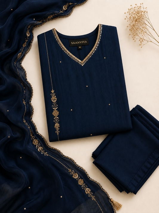 Midnight Blue Embroidered Kurta Set