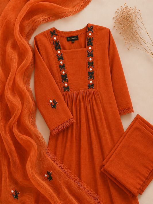 Orange MulKota Kurta Set