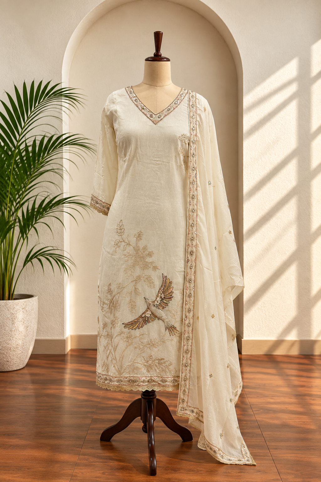 Ivory Bird Sequence Work Kurta Set