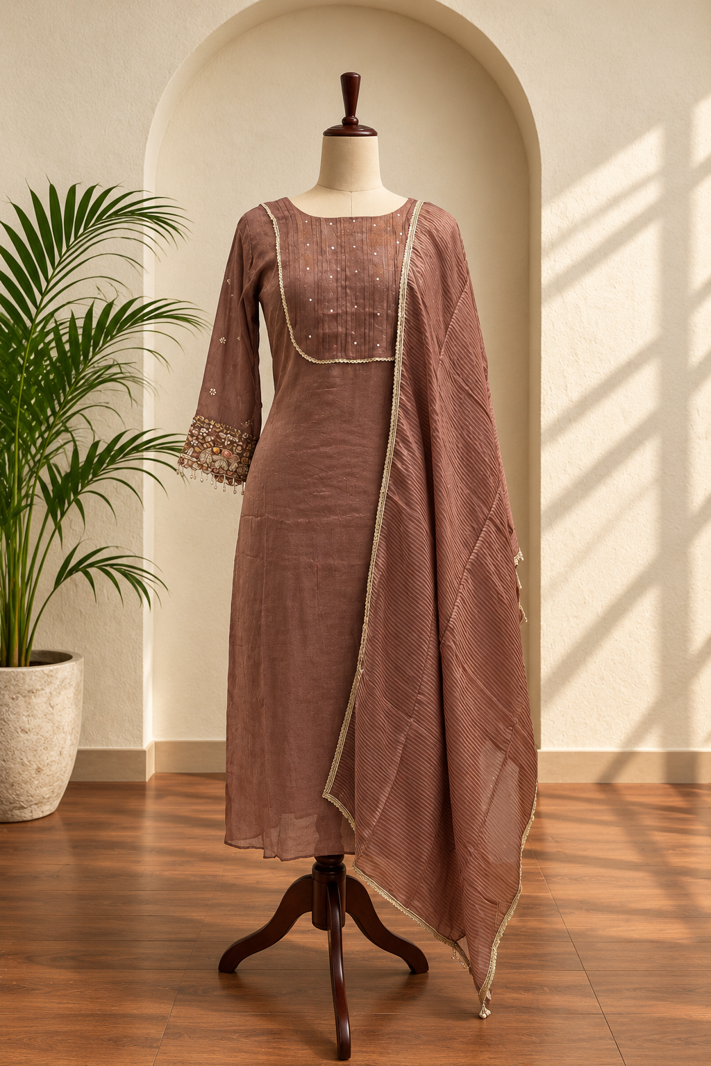 Mauve Embellished Kurta Set