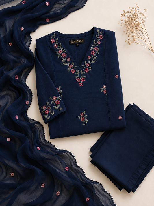 Dark blue Embroidered Dress