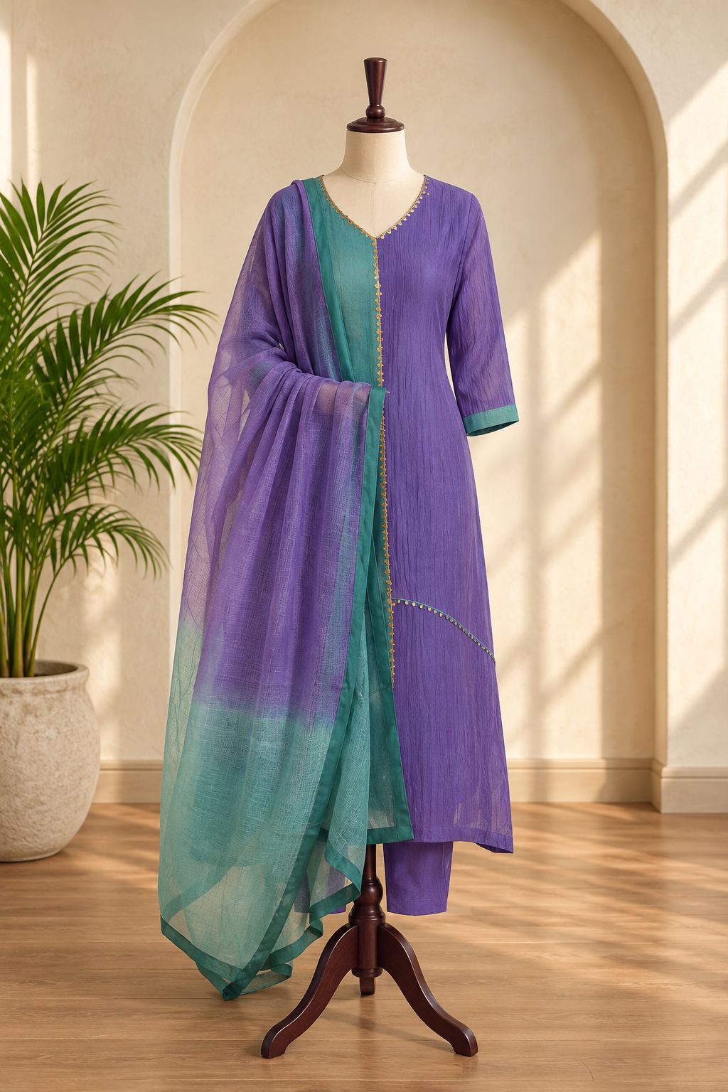 Purple green Dual Tone Kurta Set