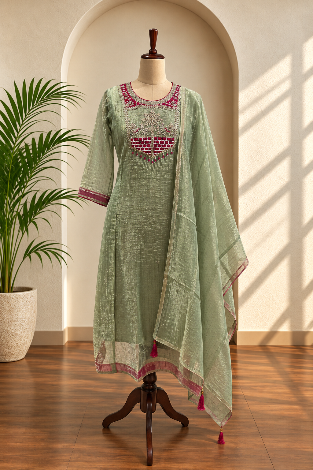 Sage Green Tissue Kurta Set