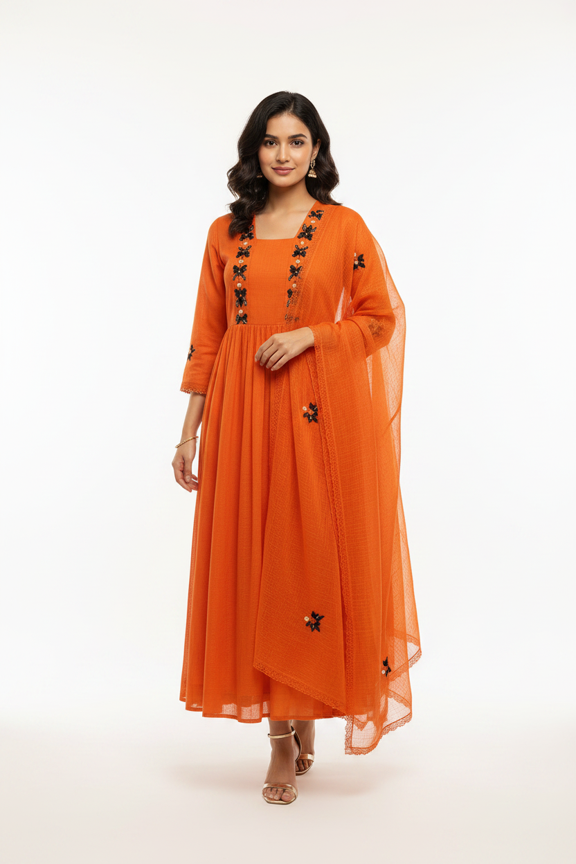 Orange MulKota Kurta Set