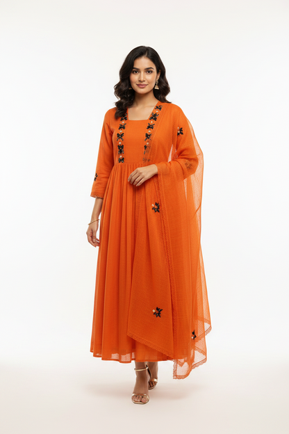 Orange MulKota Kurta Set