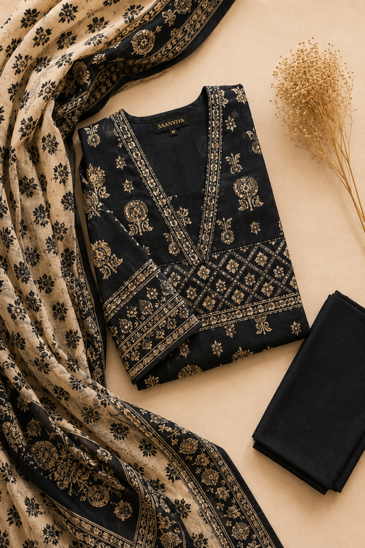 Black & Beige Kurta Set