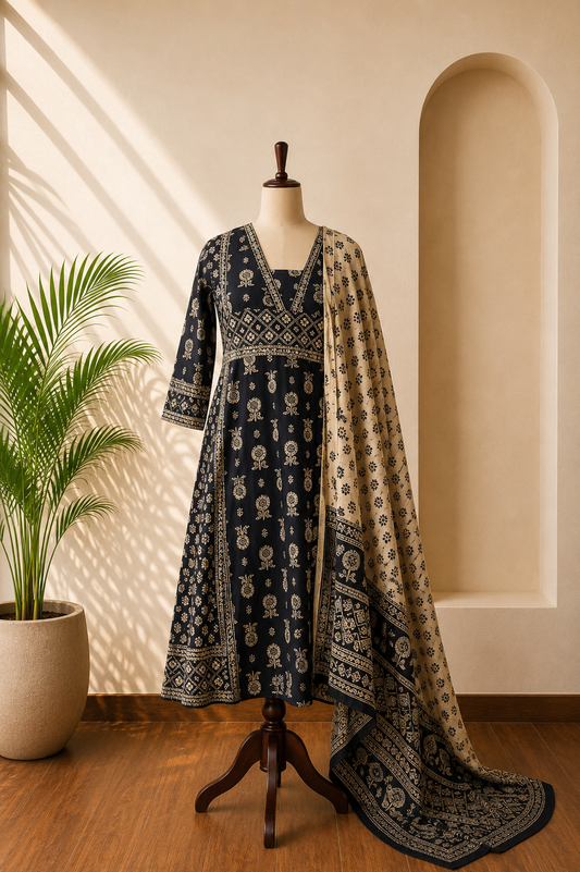 Black & Beige Kurta Set