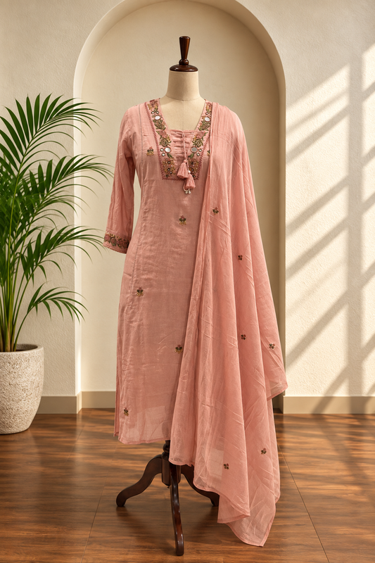 Blush-Pink Mirror Kurta Set