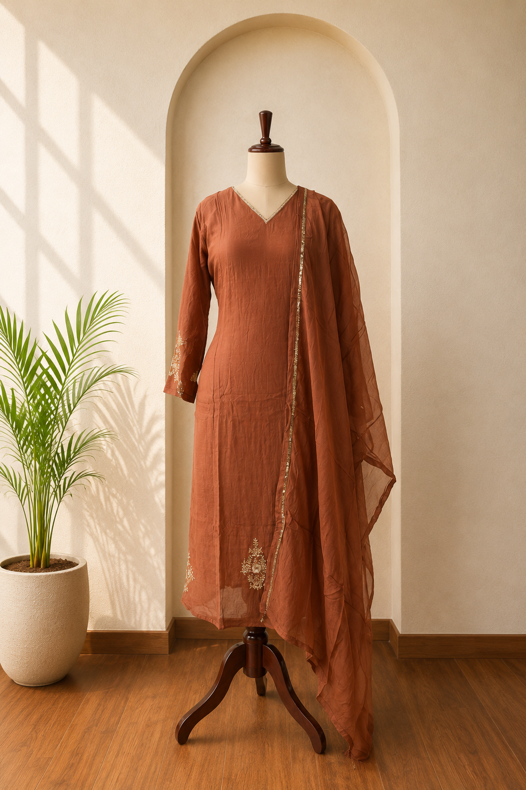 Brown Heavy Work Kurta Set