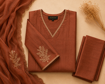 Brown Heavy Work Kurta Set