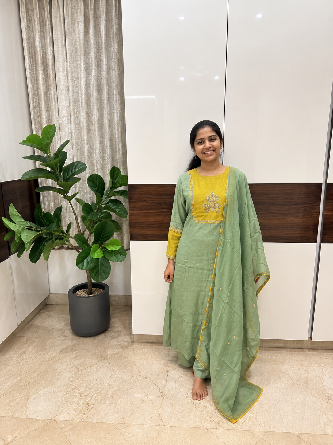 Mint Green With Yellow Kurta Set