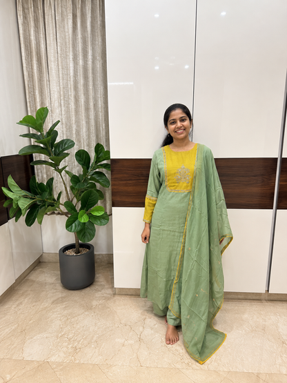 Mint Green With Yellow Kurta Set