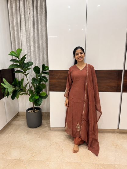 Brown Heavy Work Kurta Set