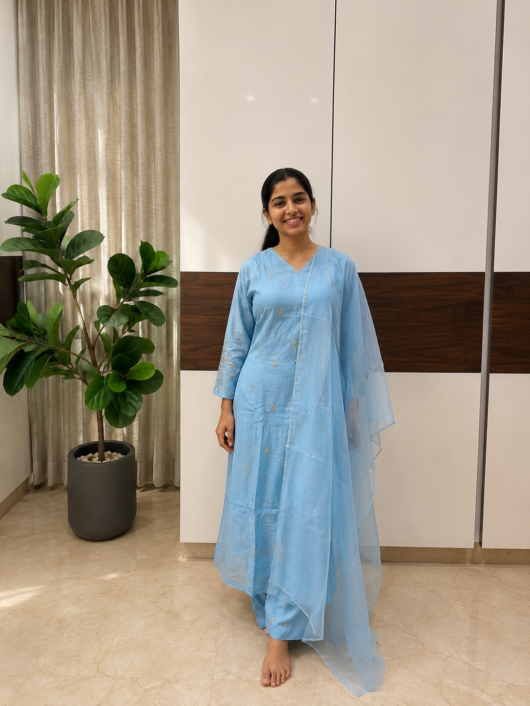 Sky Blue Heavy Work Kurta Set