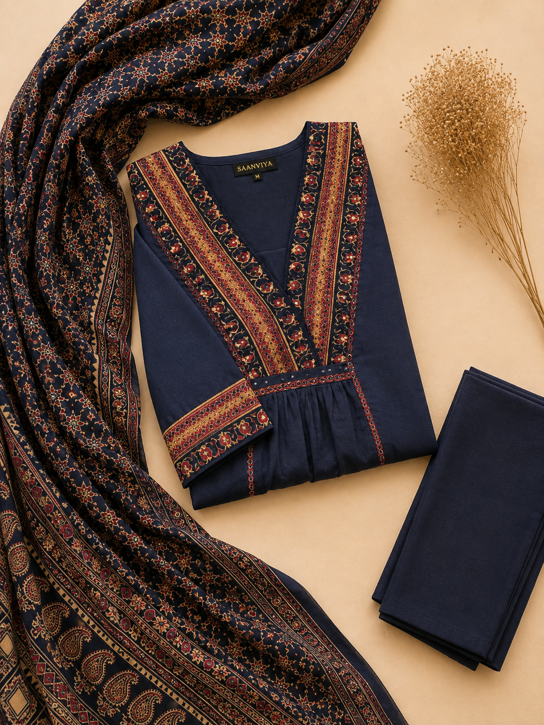 Blue Ajrak Kurta Set