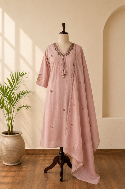 Dusty Rose Embroidered Kurta Set