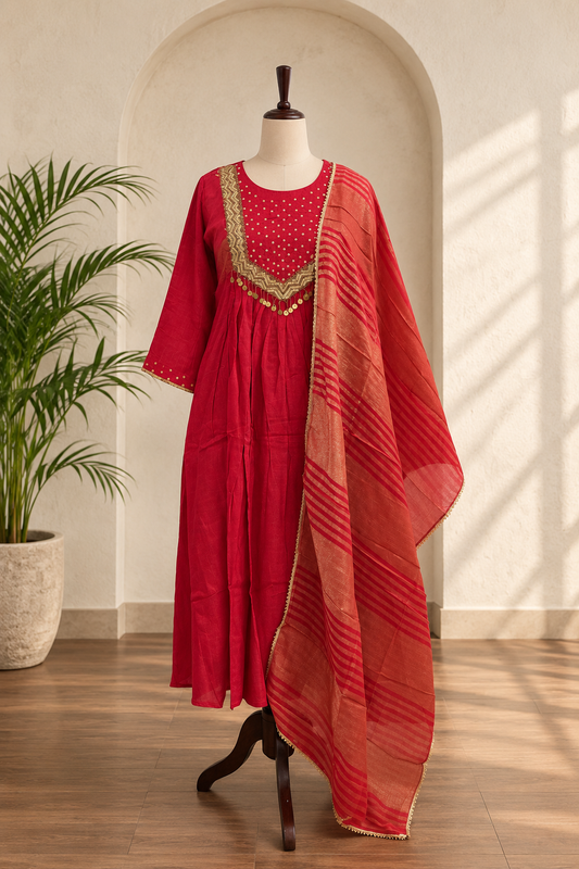 Elegant Red Anarkali Set