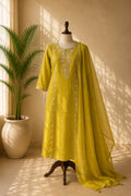 Mustard Mulchanderi Kurta Set