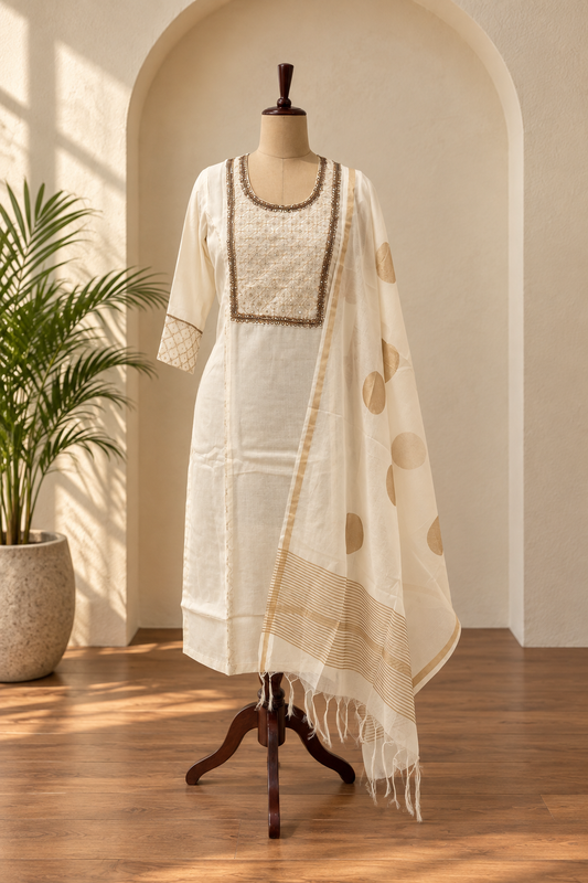 Ivory & Gold  Embroidered Kurta Set