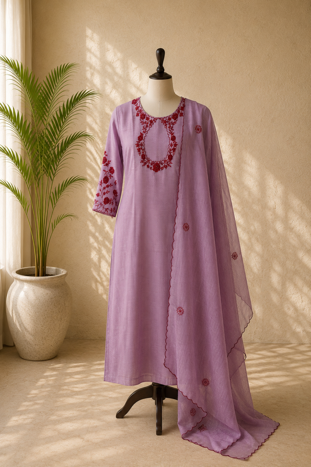 Lavendar Embroidered Kurta Set
