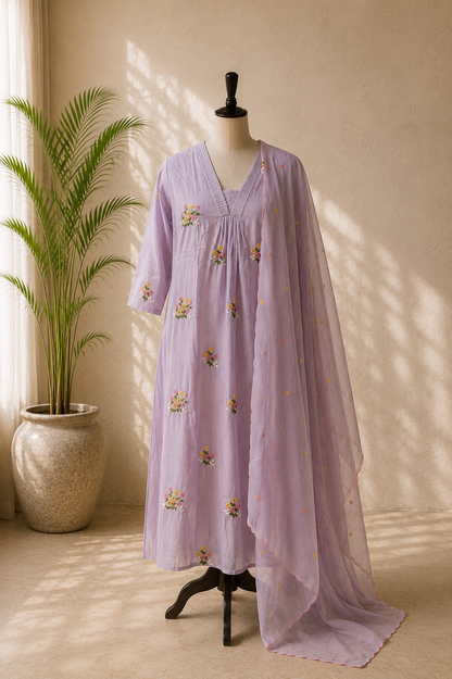 Lavendar Mul Chanderi Kurta Set