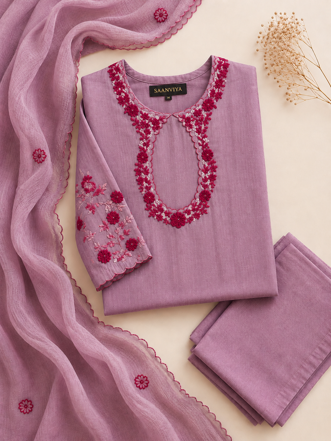 Lavendar Embroidered Kurta Set