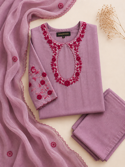 Lavendar Embroidered Kurta Set