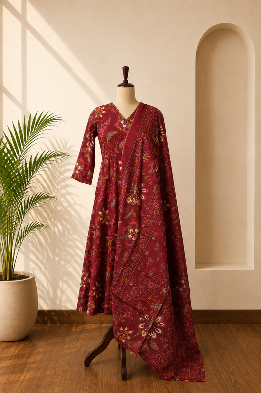 Maroon Floral Kurta Set