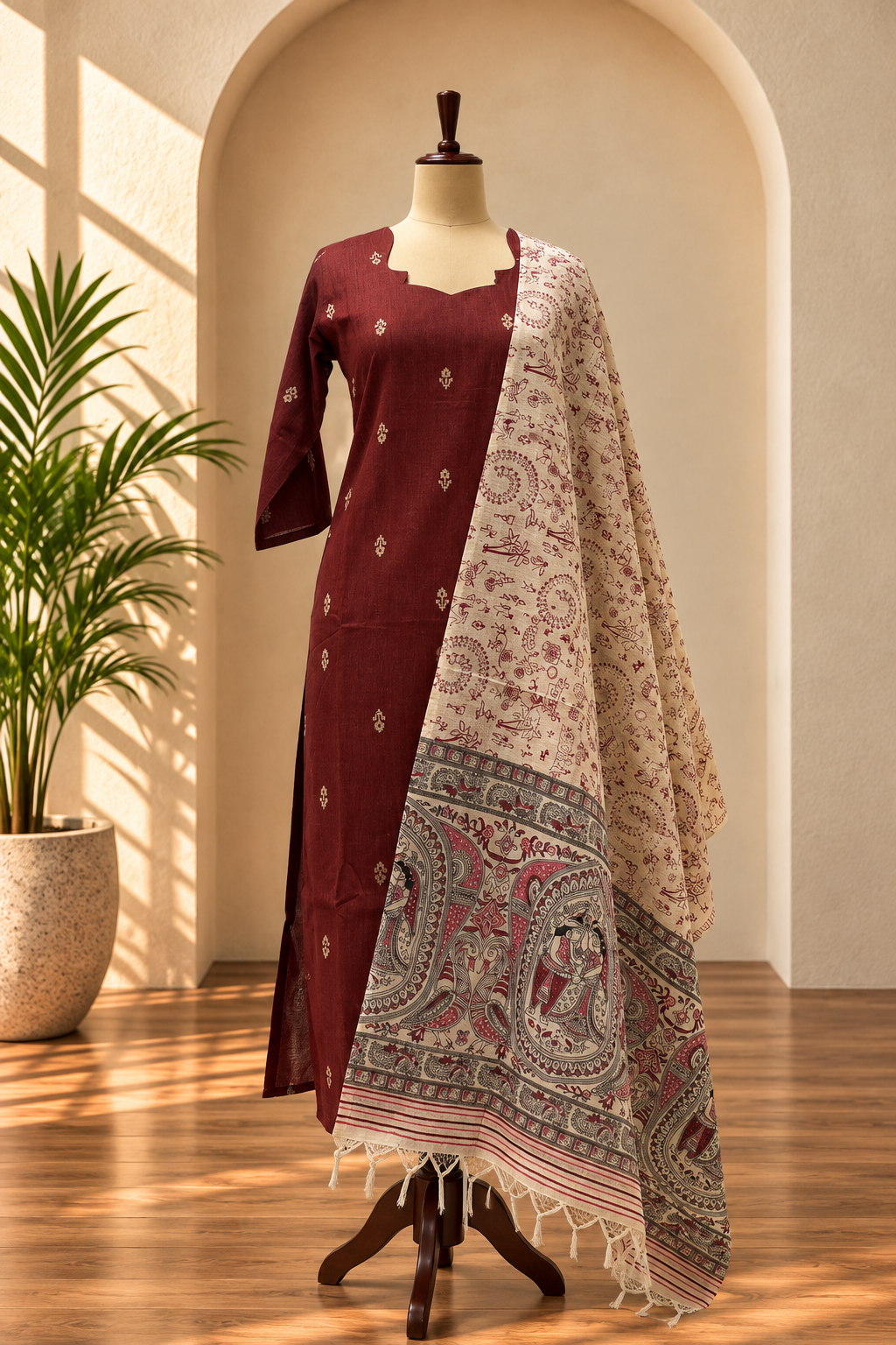 Maroon Mangalagiri Kurta Set
