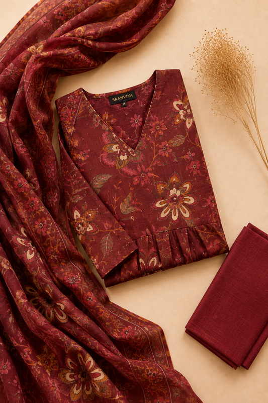 Maroon Floral Kurta Set