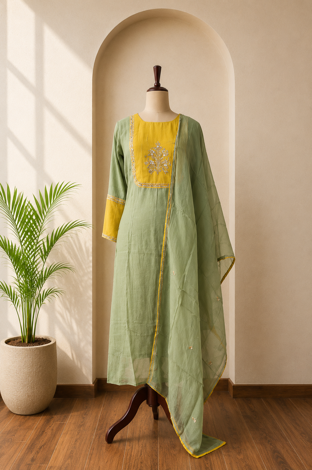 Mint Green With Yellow Kurta Set