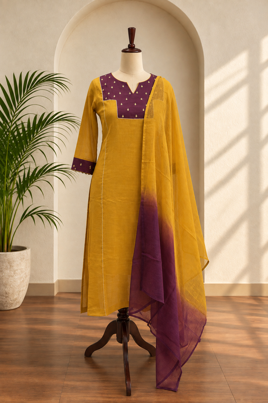 Mustard and Plum Kurta Set