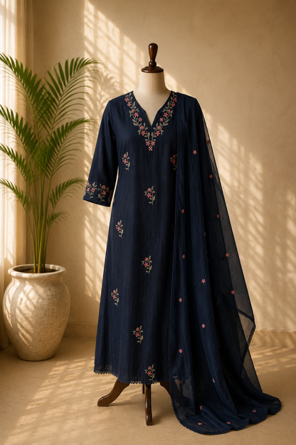 Dark blue Embroidered Dress