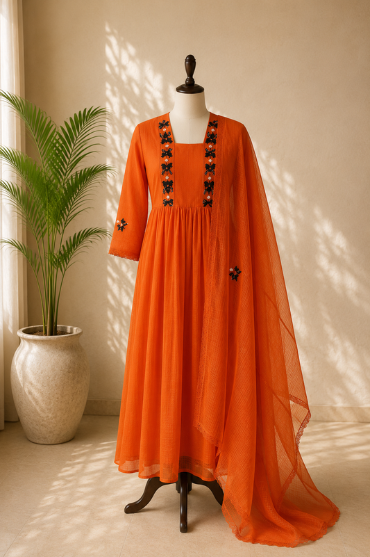 Orange MulKota Kurta Set