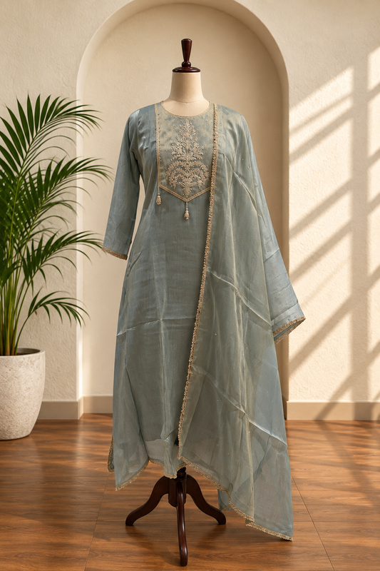 Sage Blue Tissue Kurta Set