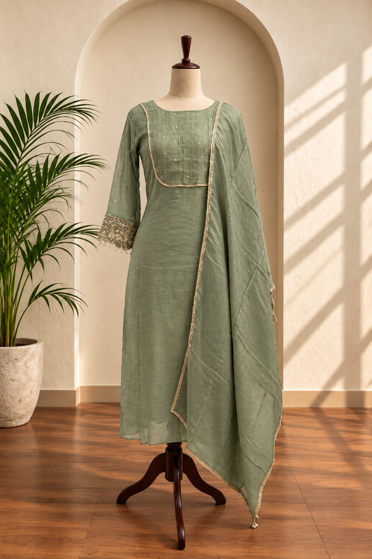 Sage Green Embellished Kurta Set