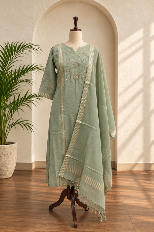 Sage Green Embroidered Kurta Set
