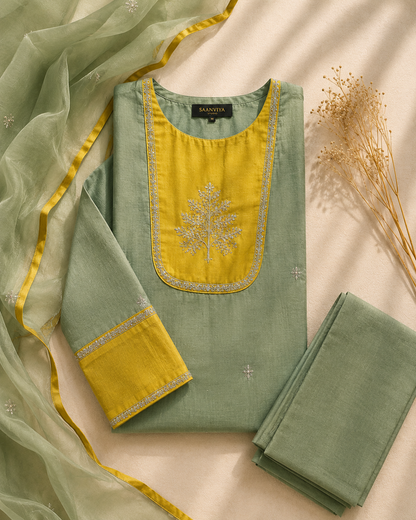 Mint Green With Yellow Kurta Set