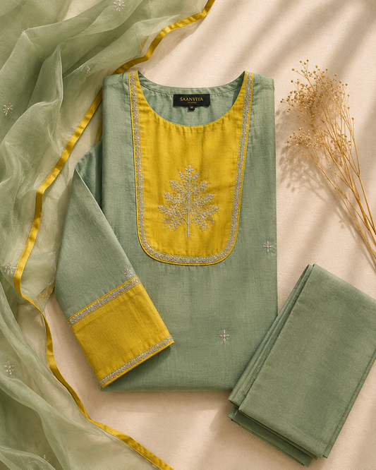 Mint Green With Yellow Kurta Set