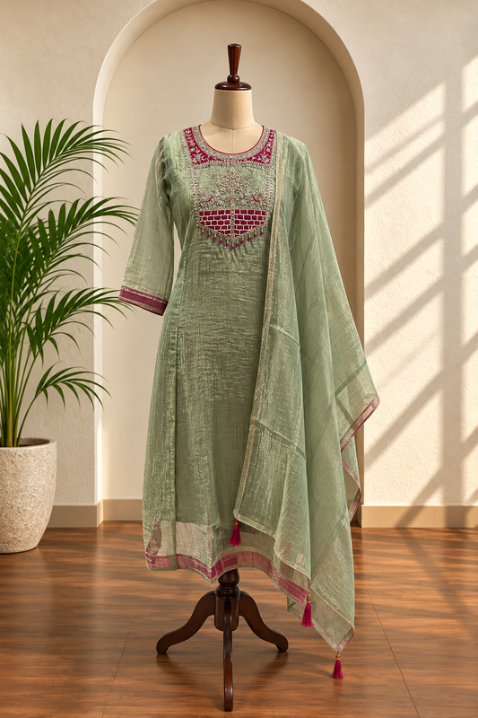 Sage Green Tissue Kurta Set