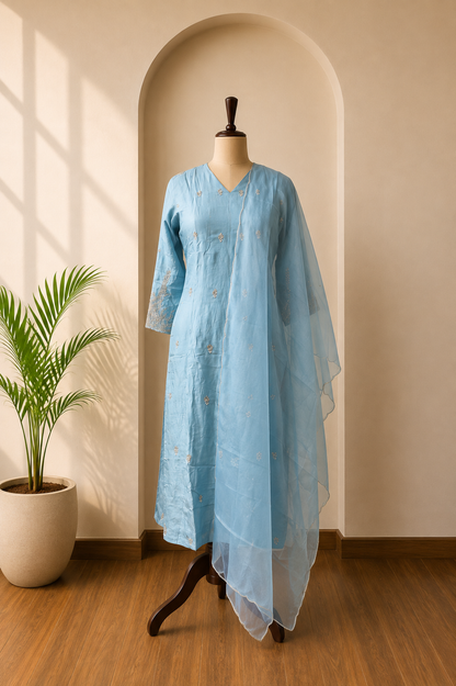 Sky Blue Heavy Work Kurta Set