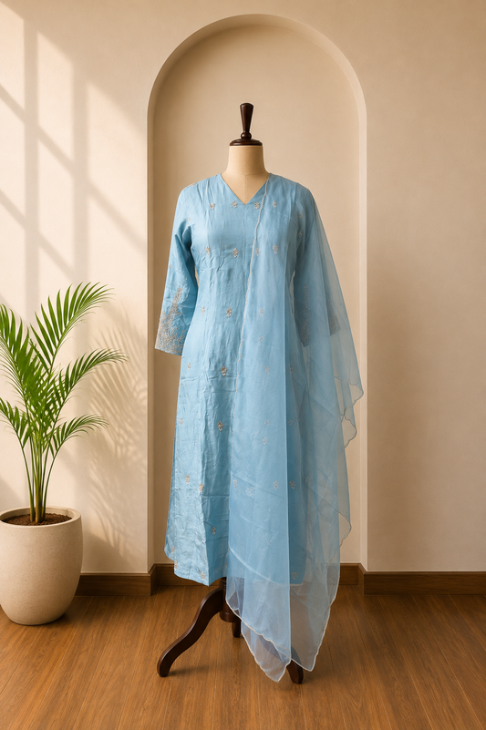 Sky Blue Heavy Work Kurta Set