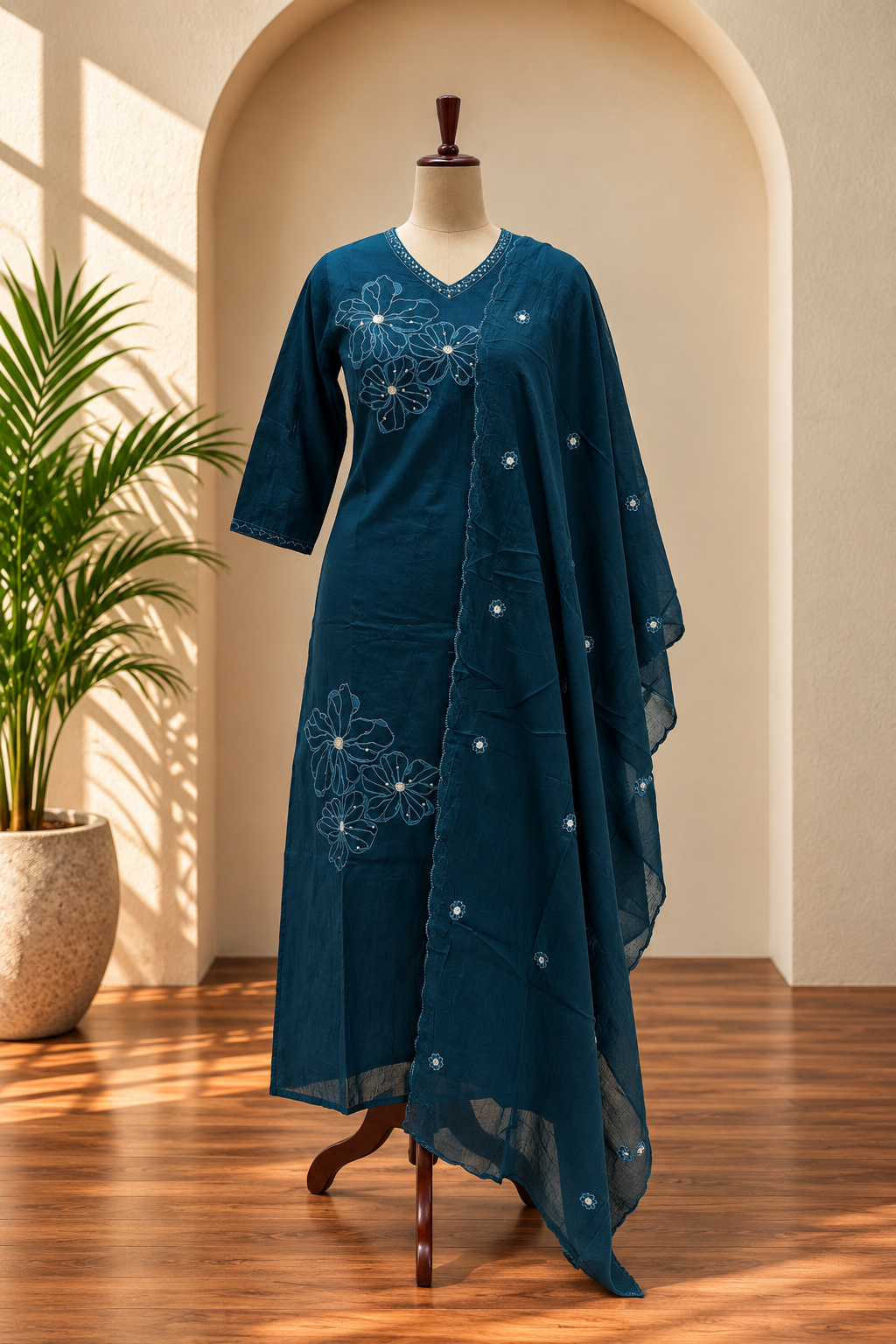 Teal Cotton Kurta Set