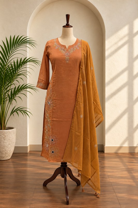 Terracotta Embroidered Kurta Set