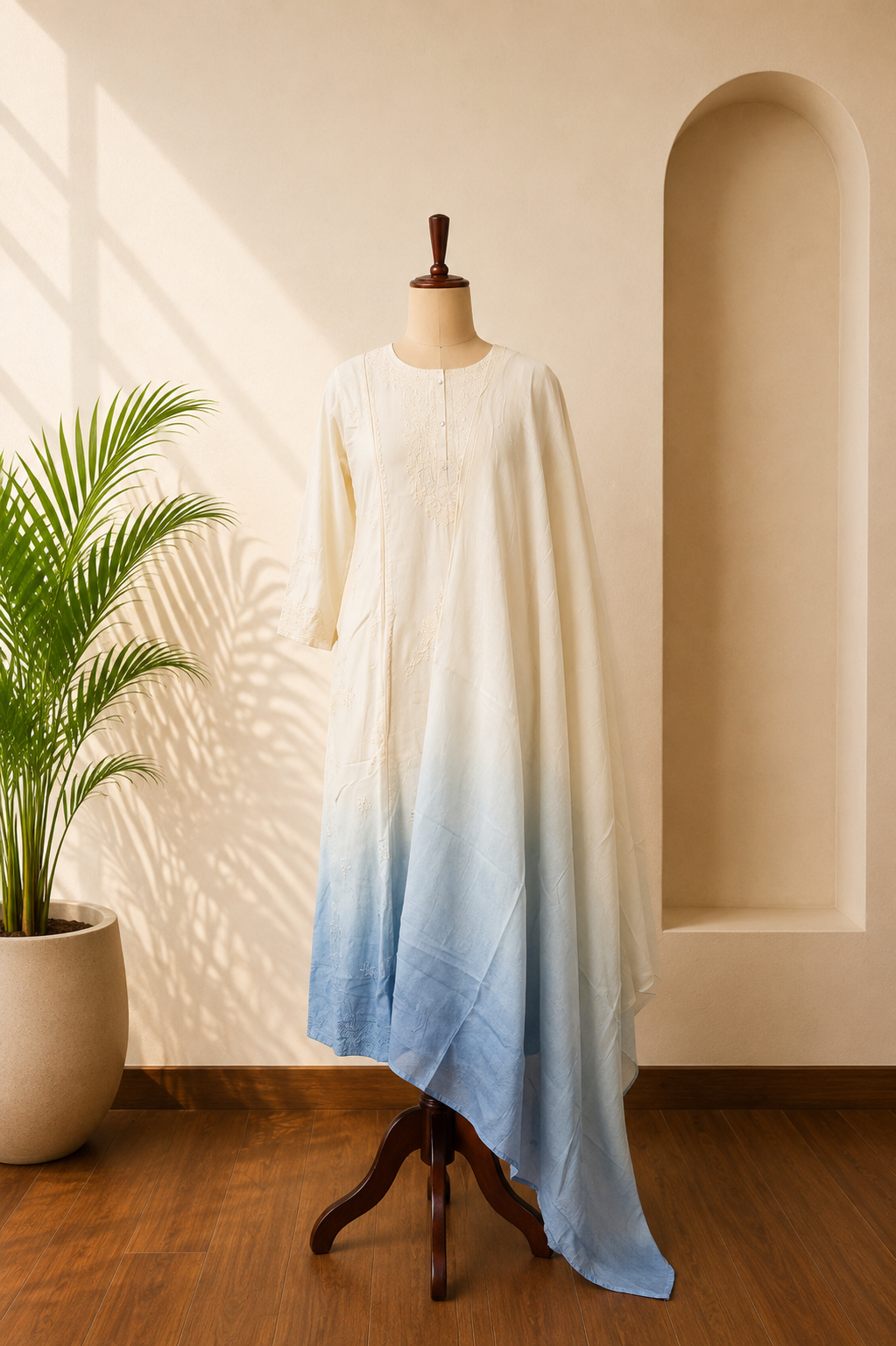 White & Blue Kurta Set