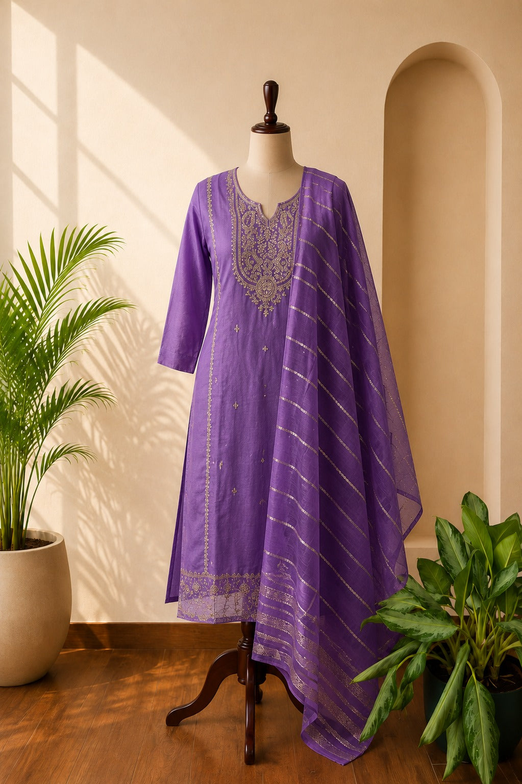 Fuchsia Pink Embroidered Kurta Set