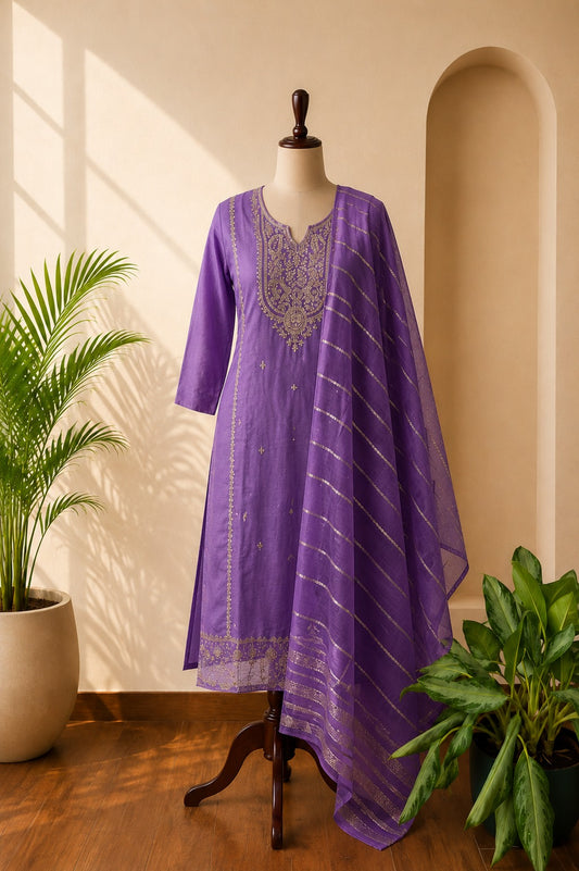 Fuchsia Pink Embroidered Kurta Set